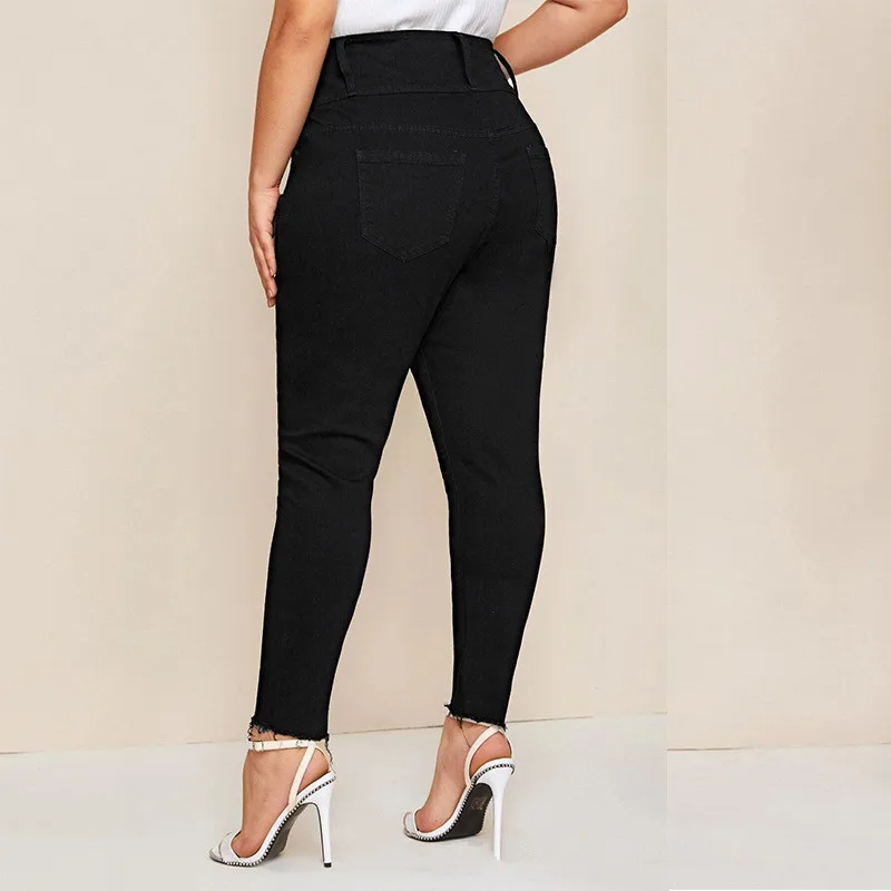 

2021 SpringSummer Hight Waist Black Plus Size Women's Jean Spandex Skinny Denim Trousers JD206