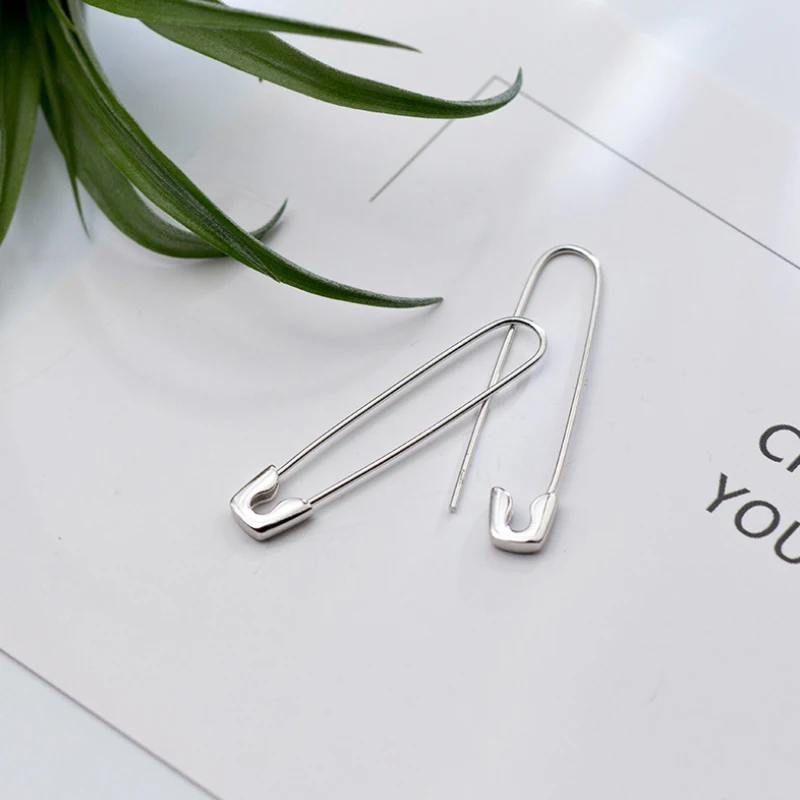 

Real 925 Sterling Silve Geometric pin Hoop Earrings For Fashion Women Party Minimalist Fine Jewelry 2021 Accessories