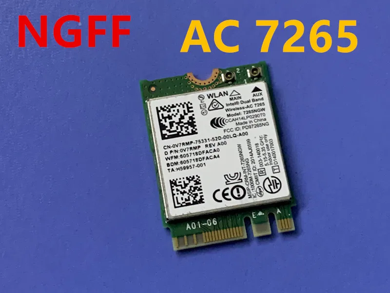 

FOR Dell v7rmp 0v7rmp Wireless 7265ngw 802.11ac Wireless LAN WiFi Bluetooth 4.0 Card CN-0V7MP NGFF AC7265 WIFI CARD H35123-001