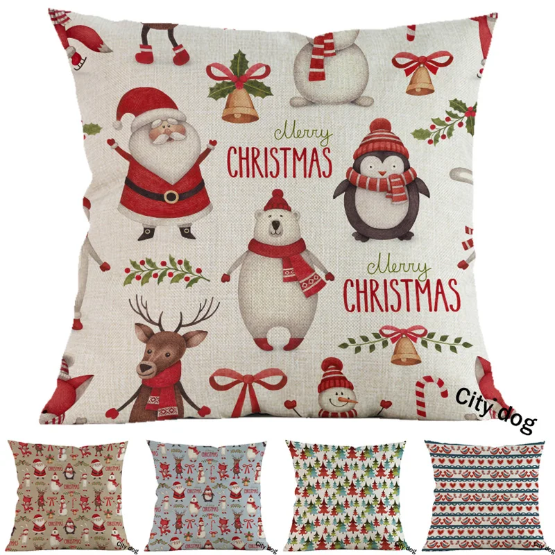 Рождественская декоративная наволочка мультяшный Санта медведь пингвин хлопок