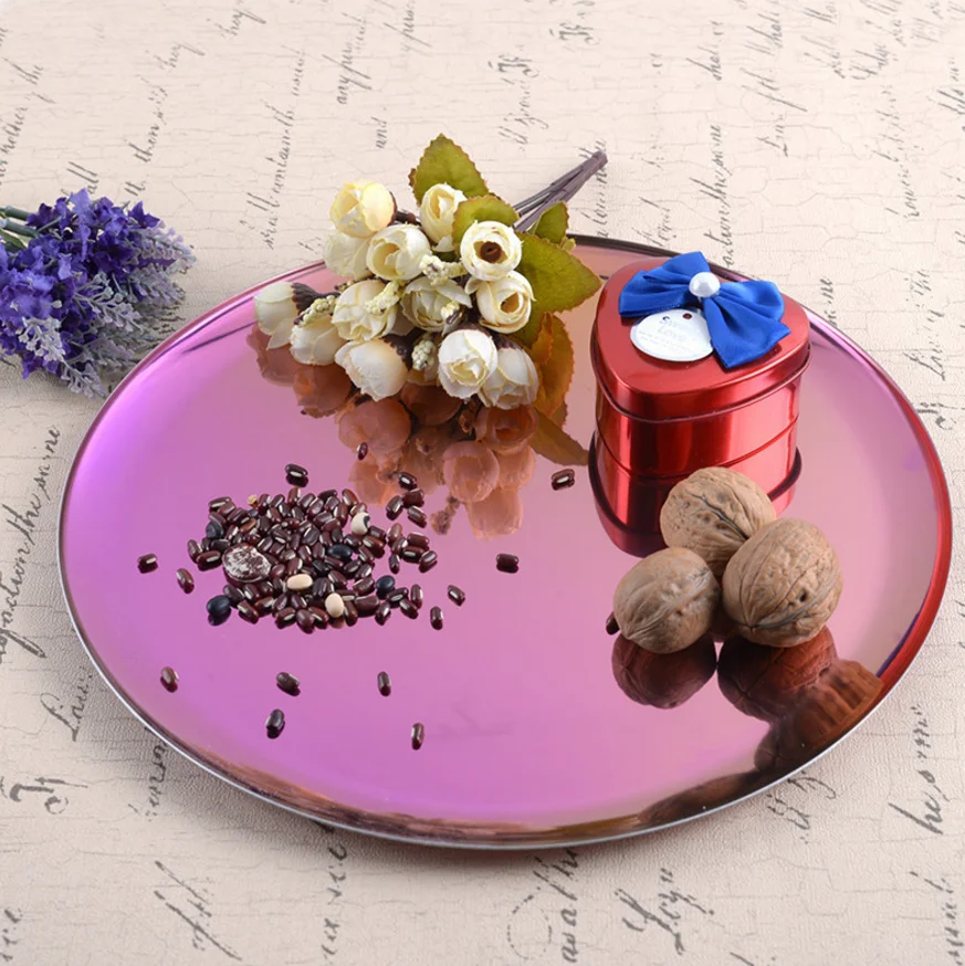 

Nordic style stainless steel storage plate, color metal tray home decoration