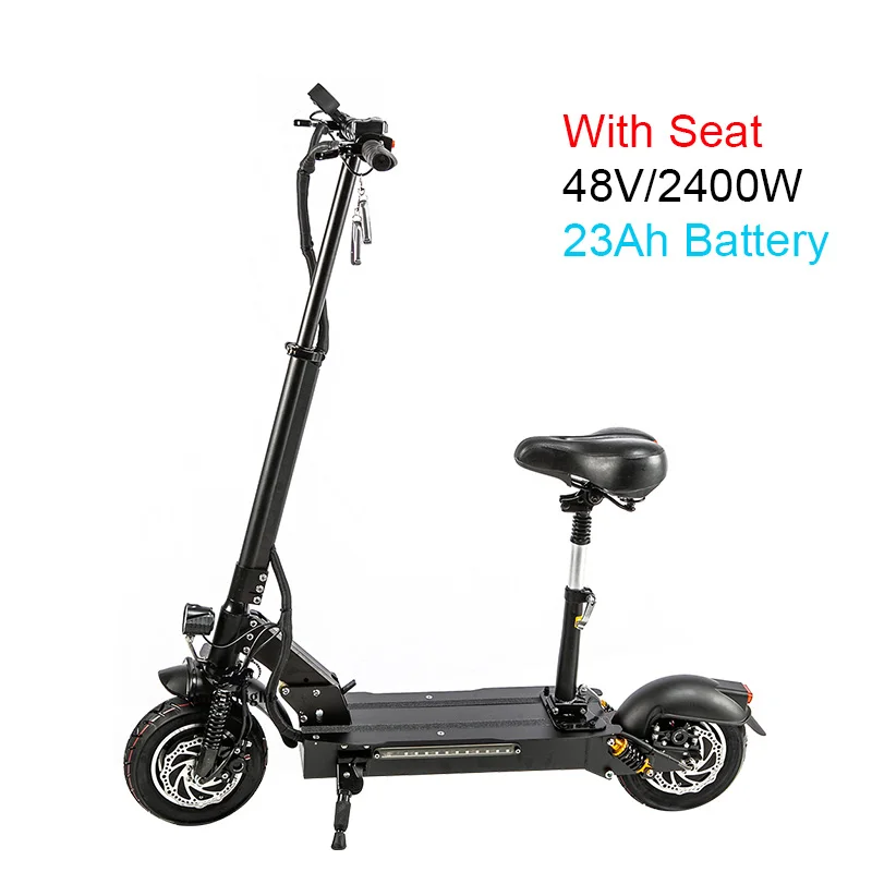 With Seat 23Ah Halo Knight 10 дюймов двухмоторный электрический скутер с сиденьем для взрослых складной 48 В 2400 Вт E скутер 60 км/ч высокая скорость - Цвет: With Seat 23Ah