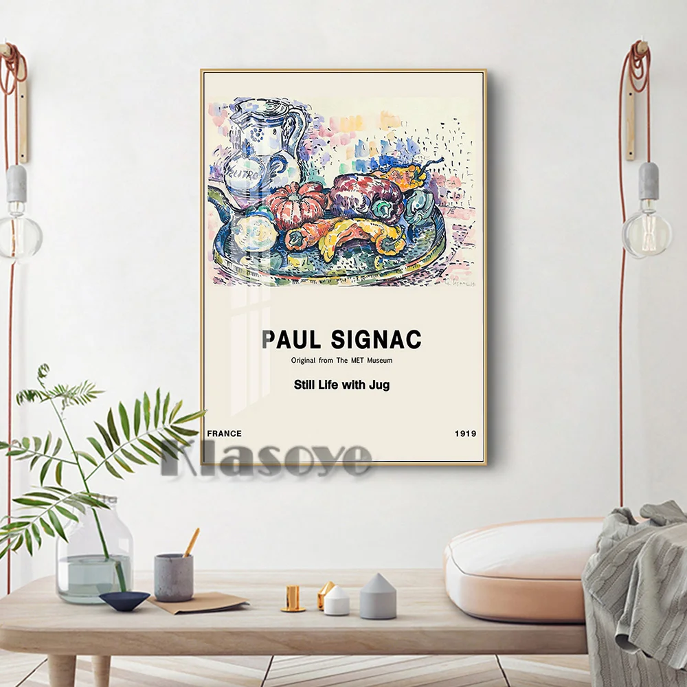 

Paul Signac Pointillism Exhibition Museum Poster Still Life With Jug Prints Canvas Painting Kitchen Restaurant Wall Art Decor