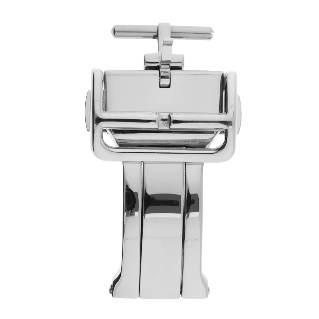 

Solid Stainless Steel Watch Band Buckle Double Push Button Deployment Clasp for Leather Strap, 18mm / 20mm