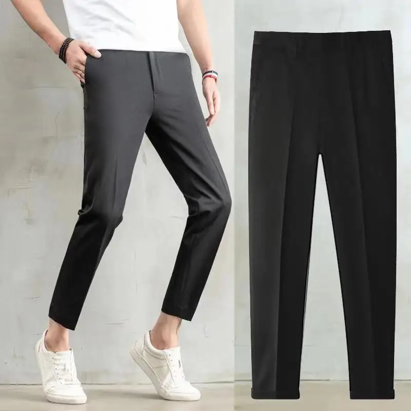 

2021 Spring Summer Ankle-Length Pants Men High Quality Straight Fit Mens Business Joggers Suits Pant Casual Trousers Male D105