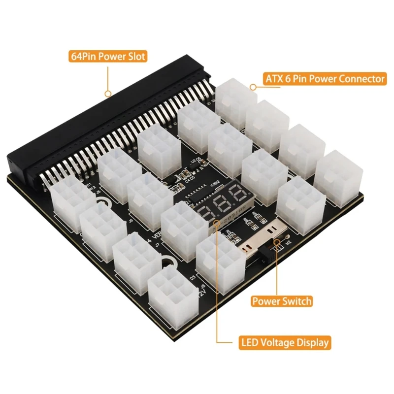 

H4GA Mining Adapter Converter Server 12V 17x 6pin Power Supply Board Adapter Converter for ETH BTC Power Breakout Board