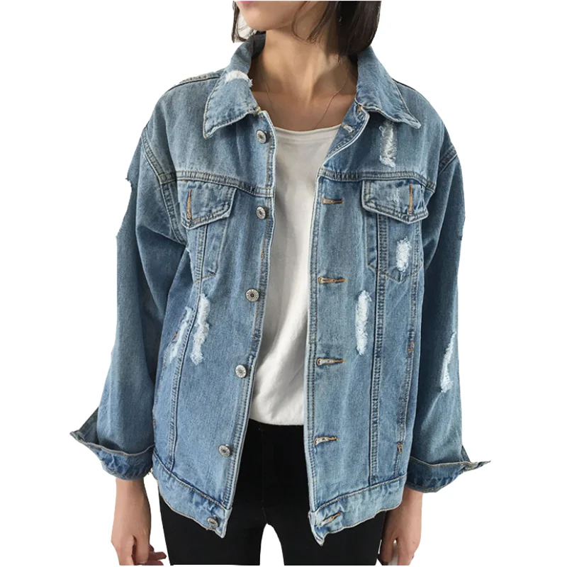 

2020 spring autumn new denim jacket women's fashion Korean chic women's casual loose washed Hole denim jackets women's tops