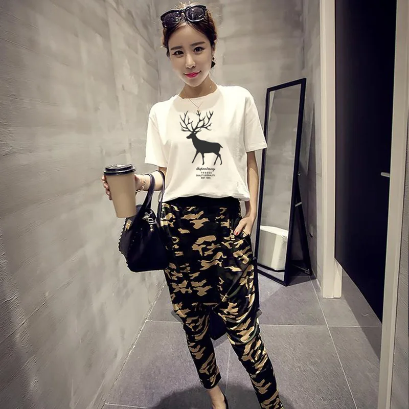 

ZN Popular White T Shirt Women Tops Tees Elk Printed Tshirt Polyester Short Sleeves O-Neck Summer Vogue T-shirt Female Tops Tees
