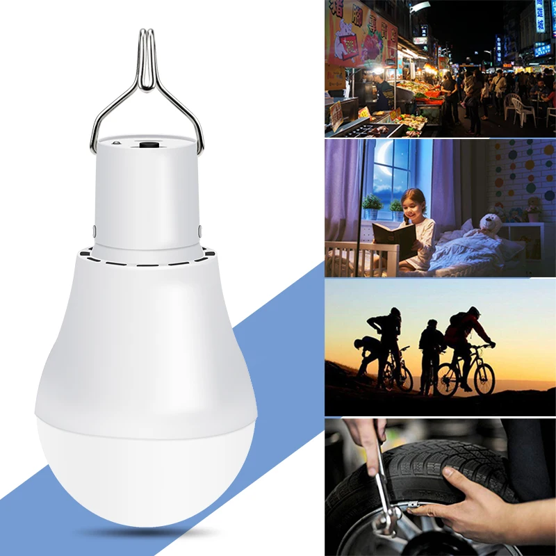 

LED Solar Light Outdoors Pendant Lamp Garden Street Spotlight For Night Market Camping Outdoor 15W Portable LED Solar Light Bulb