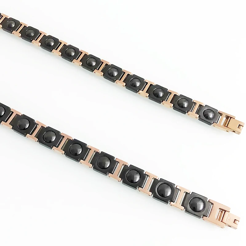 

Lover's Black Ceramic Rose Gold Stainless Steel Bracelet Men Women Health Care Therapy Germanium Magnetic Wristband Jewelry Gift
