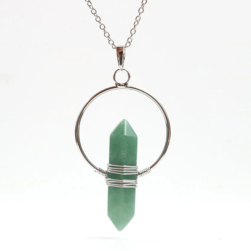 FYJS Unique Silver Plated Circle Wire Wrap Amethysts Hexagon Column Pendant Link Chain Necklace Opalite Opal Jewelry | Украшения и