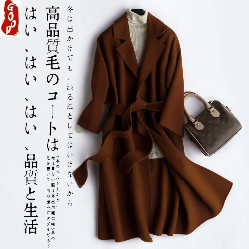 

Autumn Winter Coat Women 100% Wool Coat Female Long Jackets Korean Spring Sided Woolen Clothes Black Overcoat LPL1324