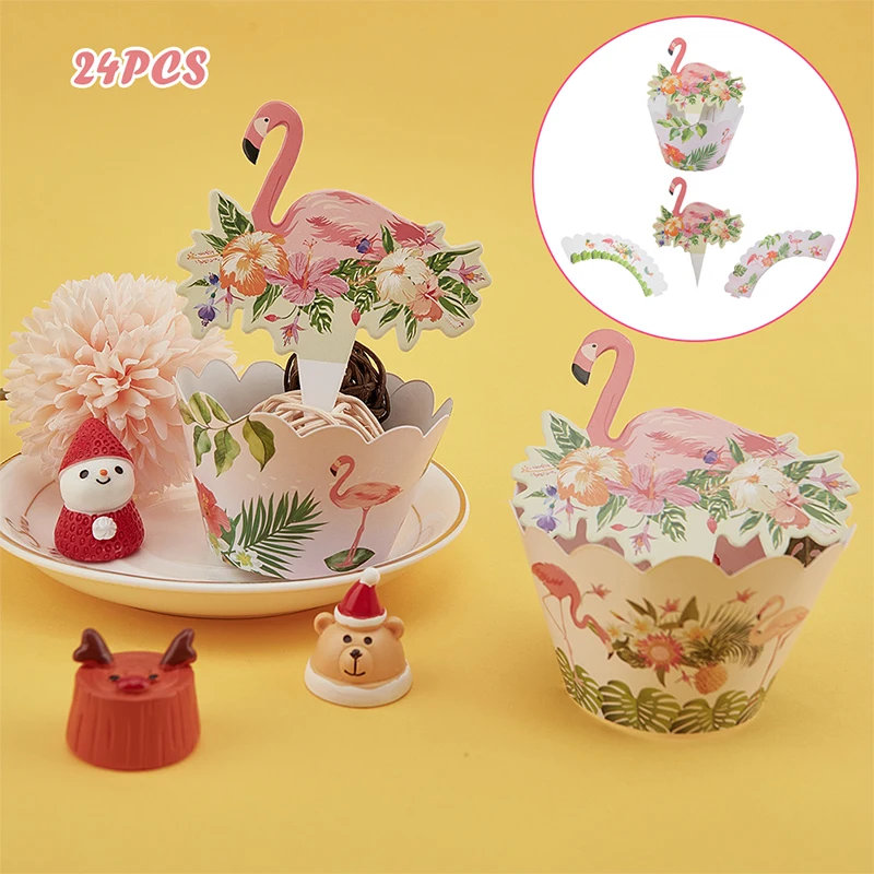 

24pcs flamingo cake topper Happy Birthday Cake Decoration Flamingo Party Decor wedding deco BabyShower summer party supplies