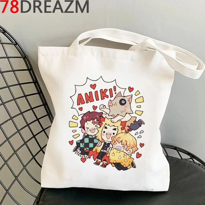 

Demon Slayer shopping bag canvas grocery eco recycle bag bag cloth reusable fabric string grab