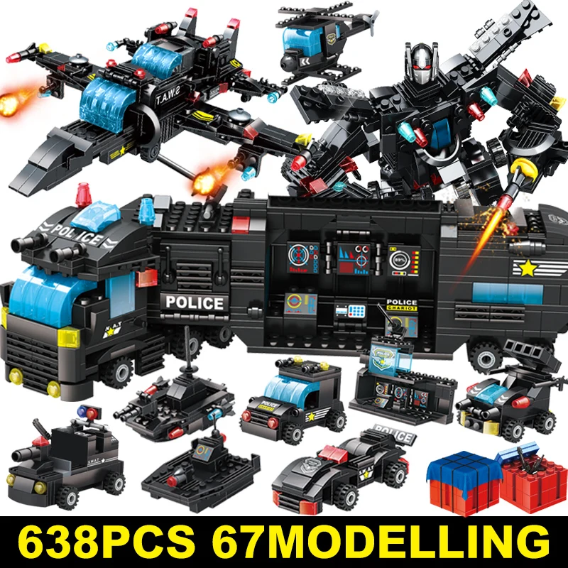 

City Police Station Car Truck Robot Building Blocks For City SWAT Team Truck House Blocks Diy Toy For Boys Children