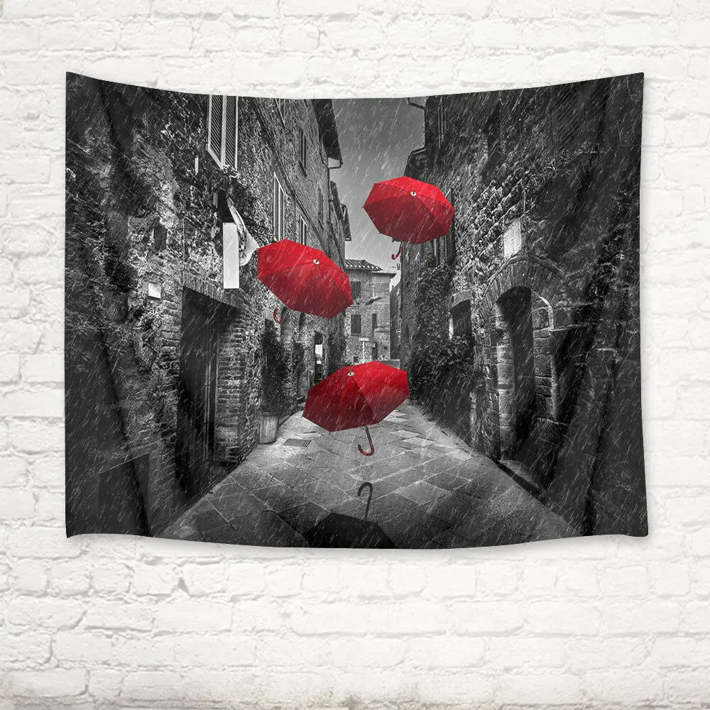 

old Town Street Rain Scene Tapestry Wall Hanging for Living Room Dorm