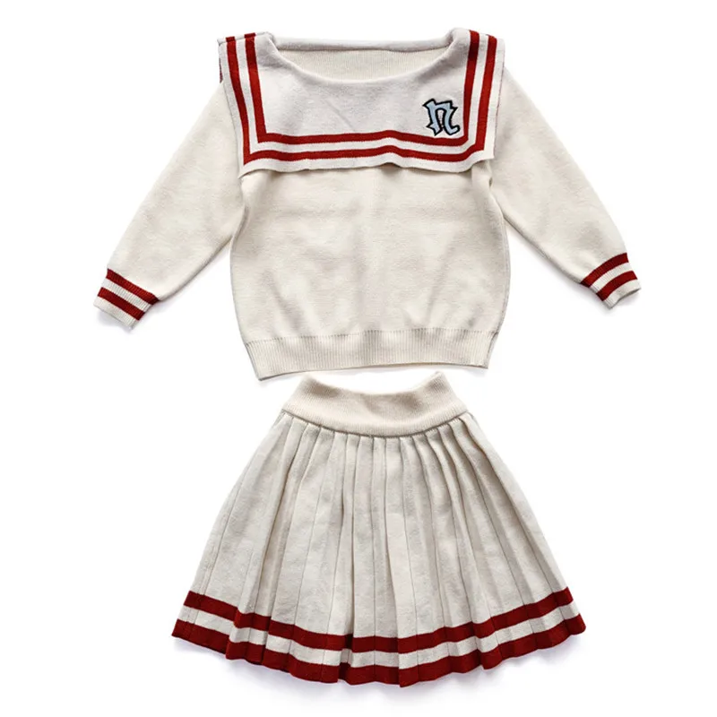 

Baby Girls Clothes sets Sweater Navy Collar Autumn and Spring Kids 2 pcs knitwear Clothing Children's outfits Outerwear