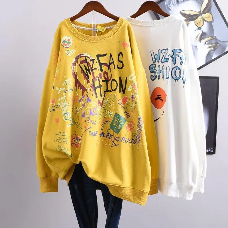 

2021 tide lovers long sleeve large loose wind coat interesting graffiti extra large size jin Wei Yi female