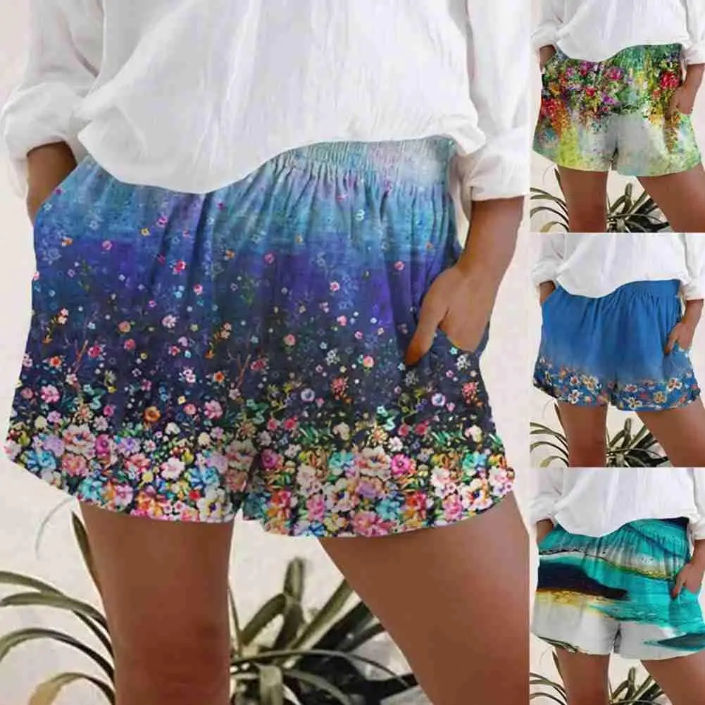 

2021 New Summer Casual Floral Shorts Outdoor Beach Size Plus Loose Fashion Women's Shorts Pockets 5XL Print Flower Shorts T8I2