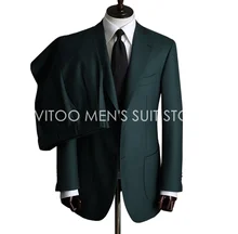 Costume Slim Fit 2 pièces vert foncé, vêtements de marié de mariage, tenue de bureau formelle, Blazer + pantalon, respirant, dernière conception  (3)