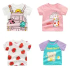 Летняя футболка для девочек, хлопковые футболки с цветочным принтом и изображением животных, топы в новом стиле с мультяшным рисунком, футболки для девочек с коротким рукавом