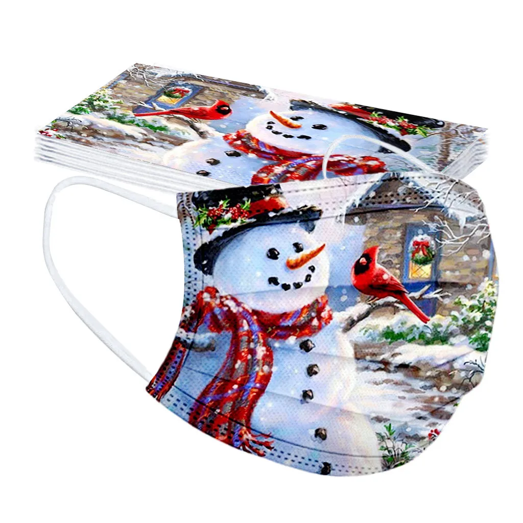 Маска с рождественским принтом 10 шт. универсальная одноразовая