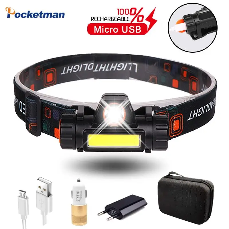 Самый яркий светодиодный налобный фонарь XPE + COB тактический USB Перезаряжаемый с