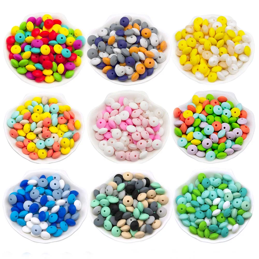 Cute-idea 12mm 1000pcs BPA Free Teethers Chew Abacus Lentil Silicone beads Pacifier Chain Teething Care Products Baby Toys