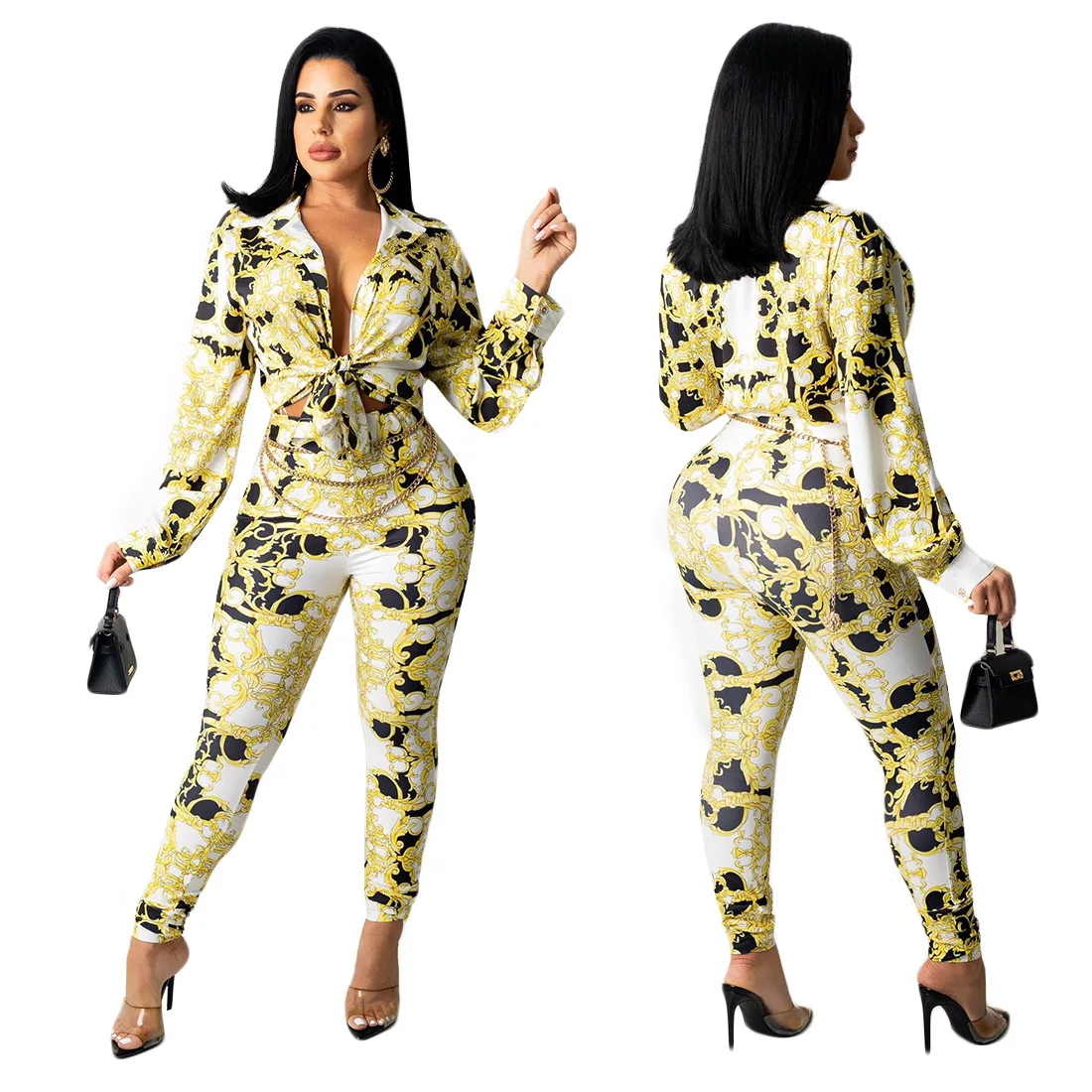 

2021 Autumn Ladies Suits Printed Trousers Tops and Trousers Suits Party Party Fashionable Sexy Fashion Sports 2-piece Suit