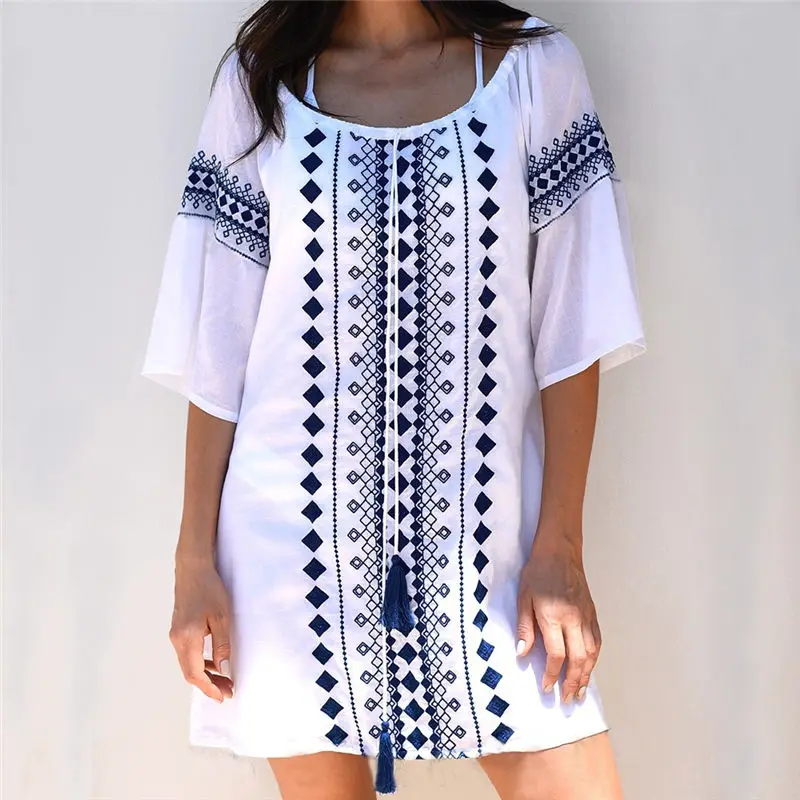 

Print Tunic Beach dress Cotton Beach Cover up Beach Bikini Cover up Swimsuit