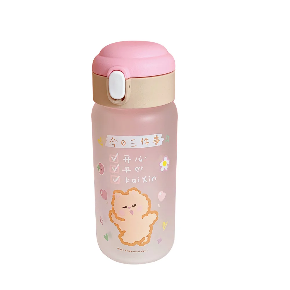 

Creative Transparent Glass Water Bottle With Straw Cartoon Frosted Leakproof Travel Cute Kids Student Girl Gift Cups