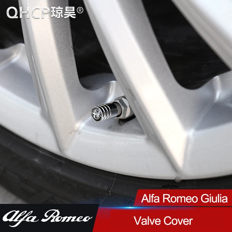 

QHCP 4 шт./компл. Декоративные Чехлы для автомобильных колес из алюминиевого сплава с нержавеющим сердечником для Alfa Romeo Giulia Stelvio