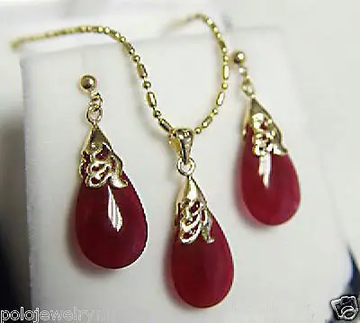 

Новый стиль Горячая Распродажа **** новые ювелирные изделия Красный нефрит Капельное ожерелье серьги набор + цепь Модные свадебные украшения