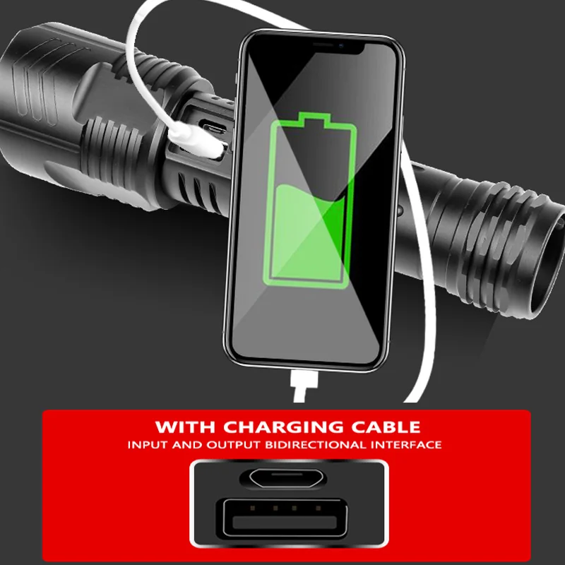 Супер яркий светодиодный фонарь XHP160 водонепроницаемый с зарядкой от USB 5000 мАч
