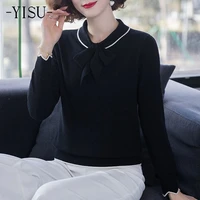 yisu wool women loose spring sweater bow long sleeve jumper female casual spring tops solid color all match knitted pullover