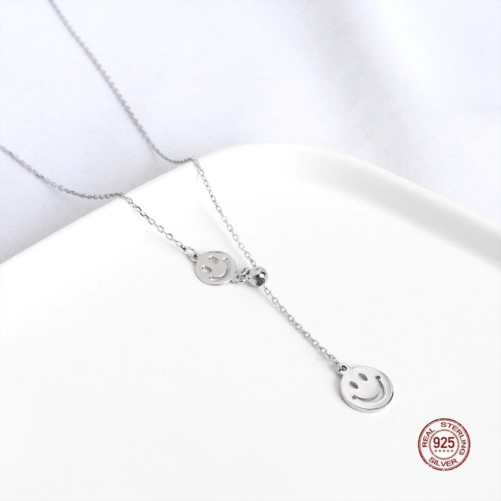 

LKO настоящее серебро 925 пробы улыбающееся лицо кисточки кулон ожерелье для женщин шикарная регулируемая цепочка ожерелье ювелирные изделия украшения