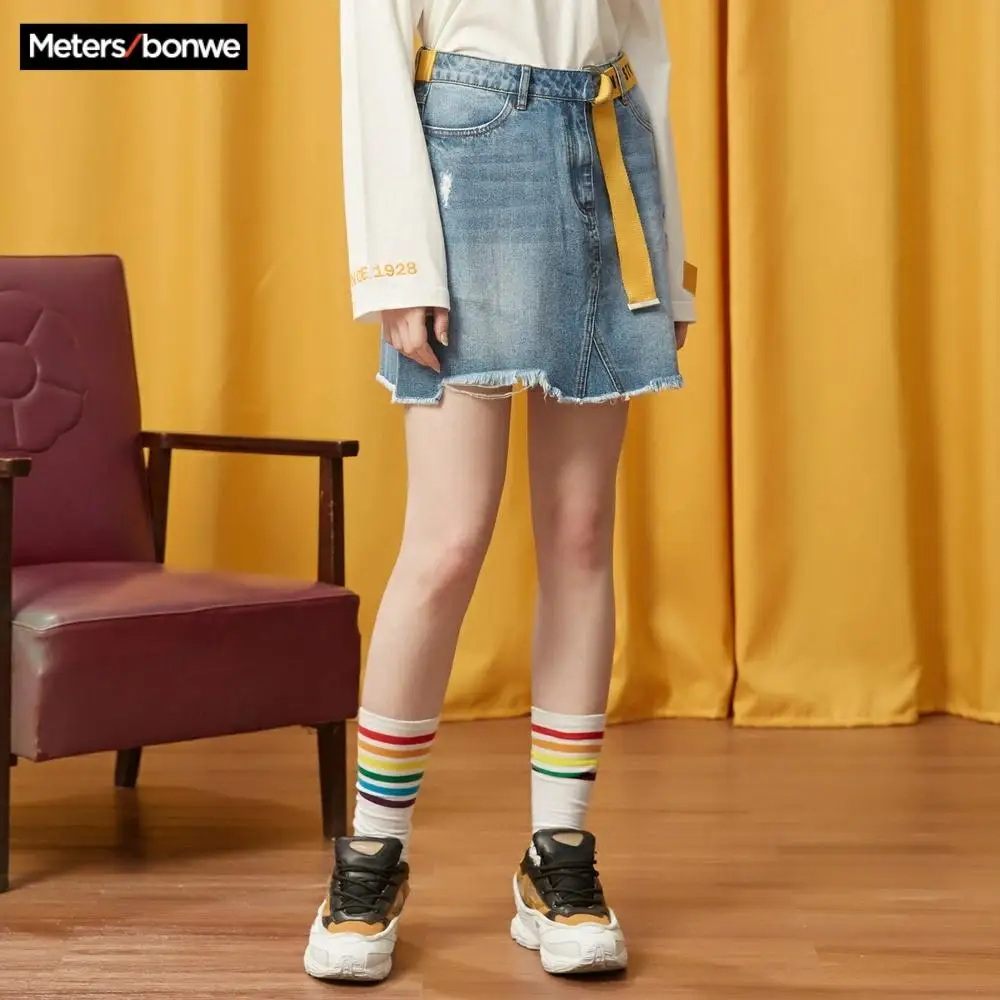MetersBonwe джинсовая юбка с высокой талией трапециевидная мини-юбка Женская