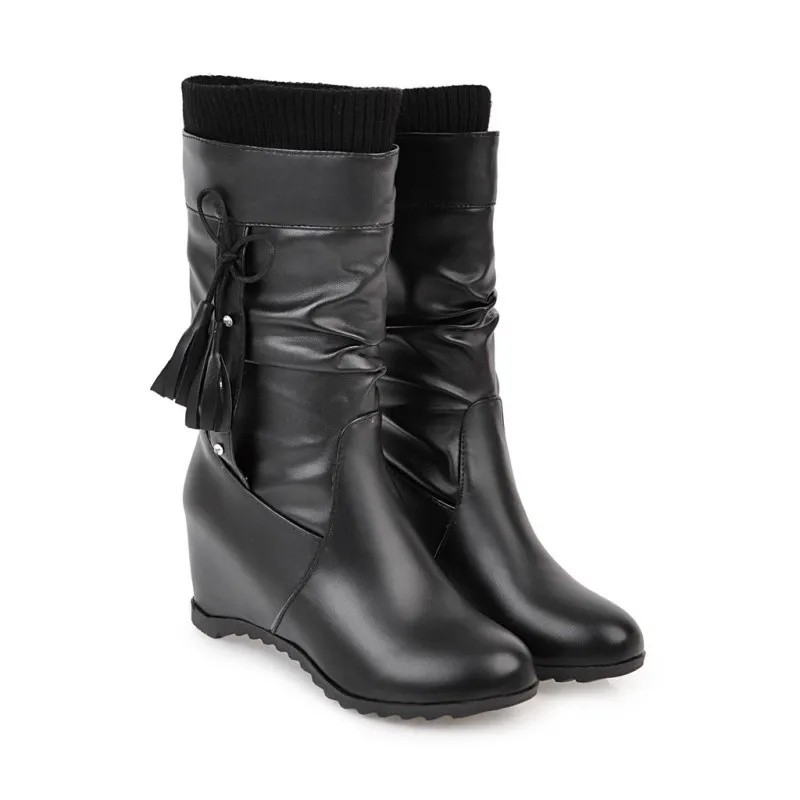 Женские ботинки с кисточками сапоги больших размеров 9 10 11 12|Сапоги до середины