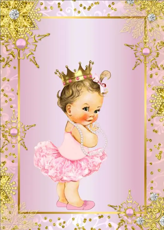 5x7FT Золотая Цветочная рамка светло розовая стена девочка Baby Shower cawn
