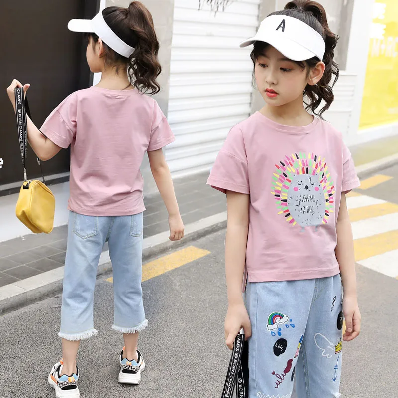 Детская одежда из 2 предметов комплект одежды для девочек футболка с мультяшным