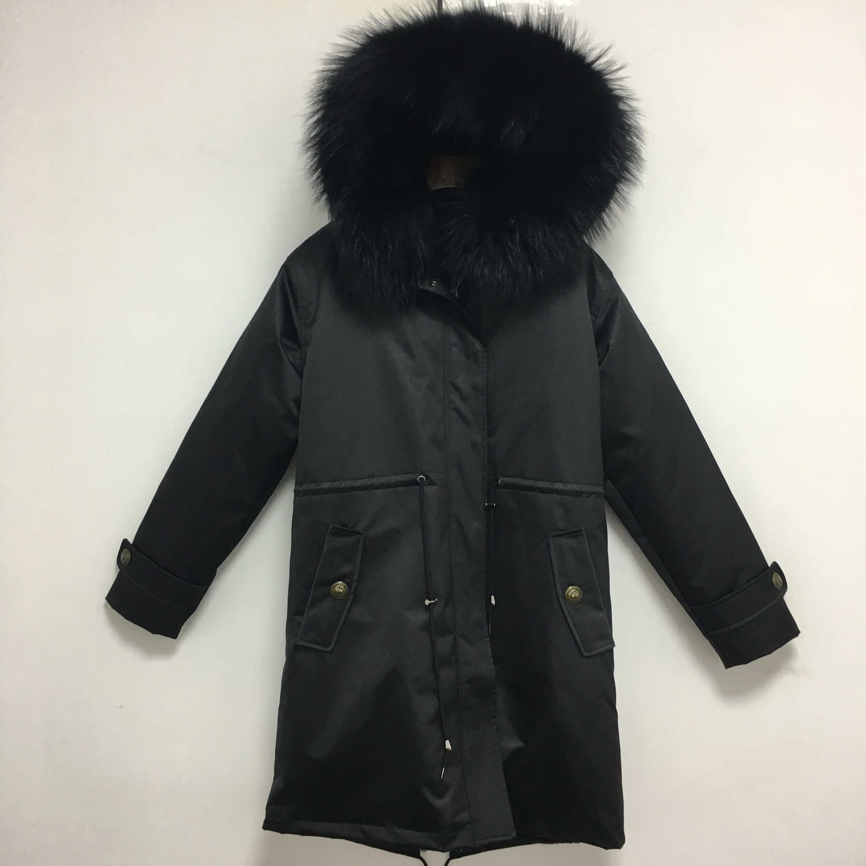 

Black Leather Handsome Natural Style Winter Black Fur Lined Trench Coat For Unisex
