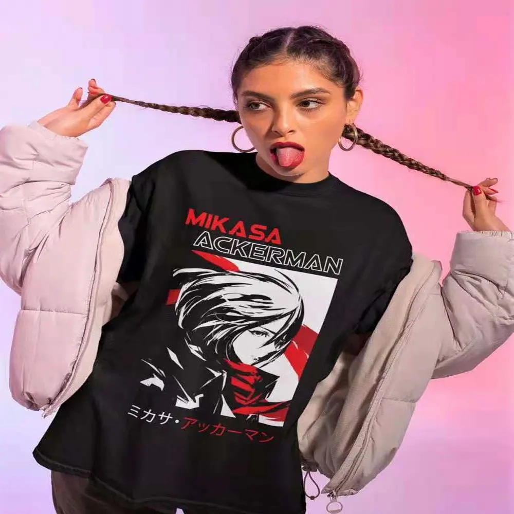 

Attack on Titan Mikasa Ackerman Japanese Anime Classic T Shirt Men Short Sleeve Cotton T-shirt Summer Tee Tops Streetwear Tshirt