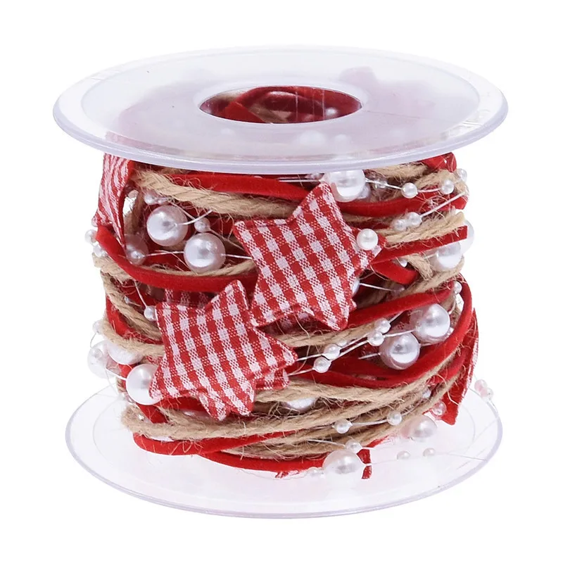 

5M / roll Christmas Decoration Pearl Chain Ribbon Bouquet Packaging Hand Woven DIY Christmas Tree Decoration Powder Five Pointed