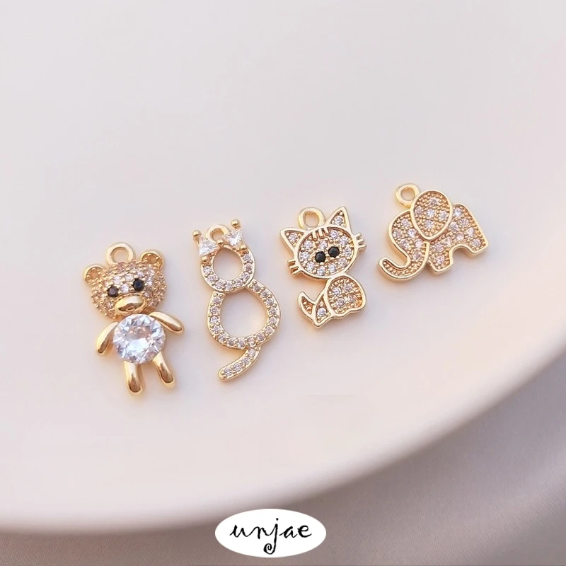 

Custom color 14K gold wrapped cute zircon bear elephant Cat Pendant DIY Bracelet Earring Pendant accessories