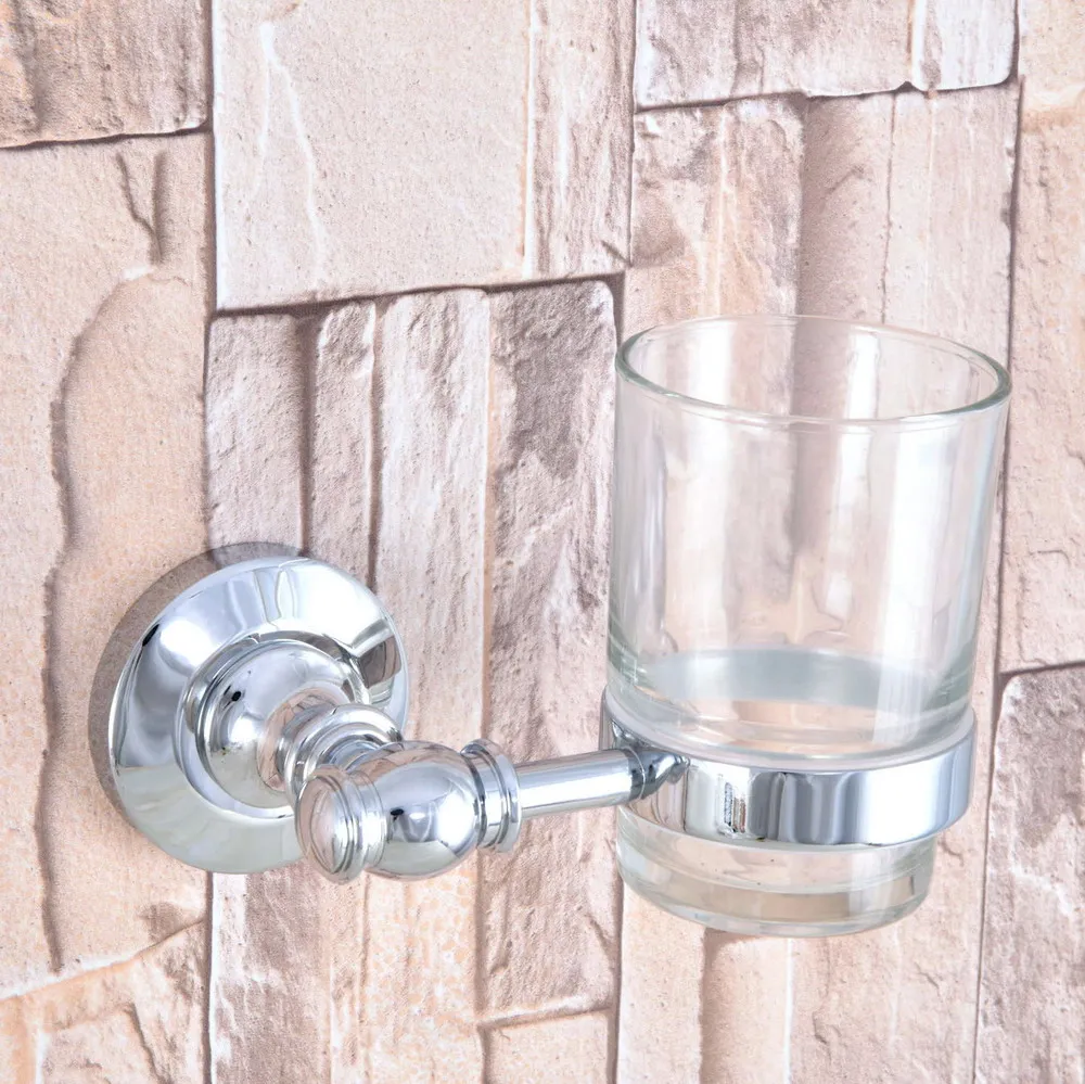 

Polished Chrome Brass Hotel Bathroom Wall Mount Single Glass Cup Toothbrush Holder 2ba790