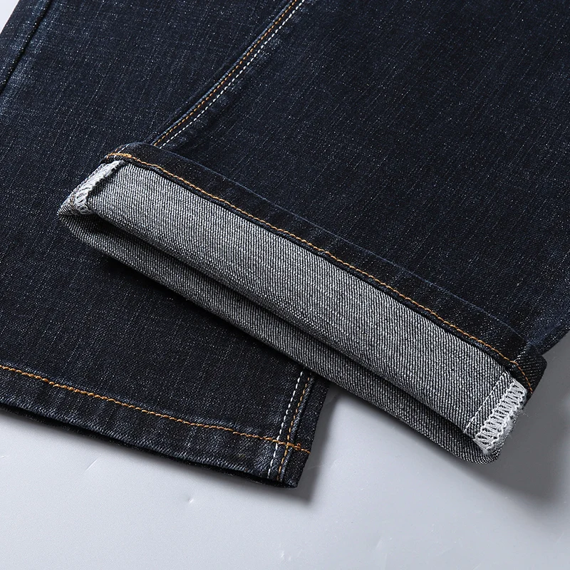 Мужские длинные джинсы стрейч синие зауженные прямые брюки с ремнем одежда для