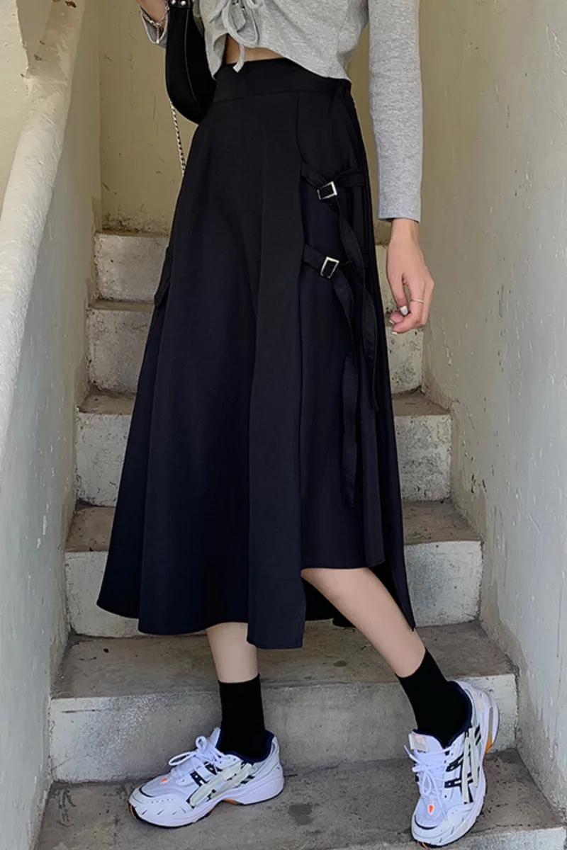 

skirts womens Black high waist skirt 2021 spring and autumn new irregular mid-length A-line skirt