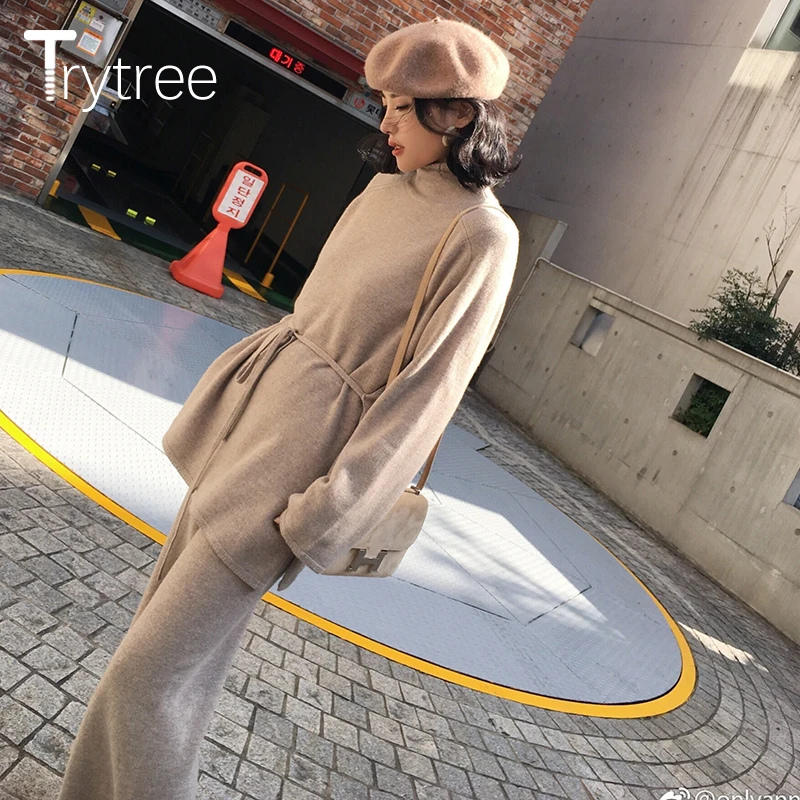 Осенне зимний комплект из двух предметов Trytree повседневный трикотажный топ с