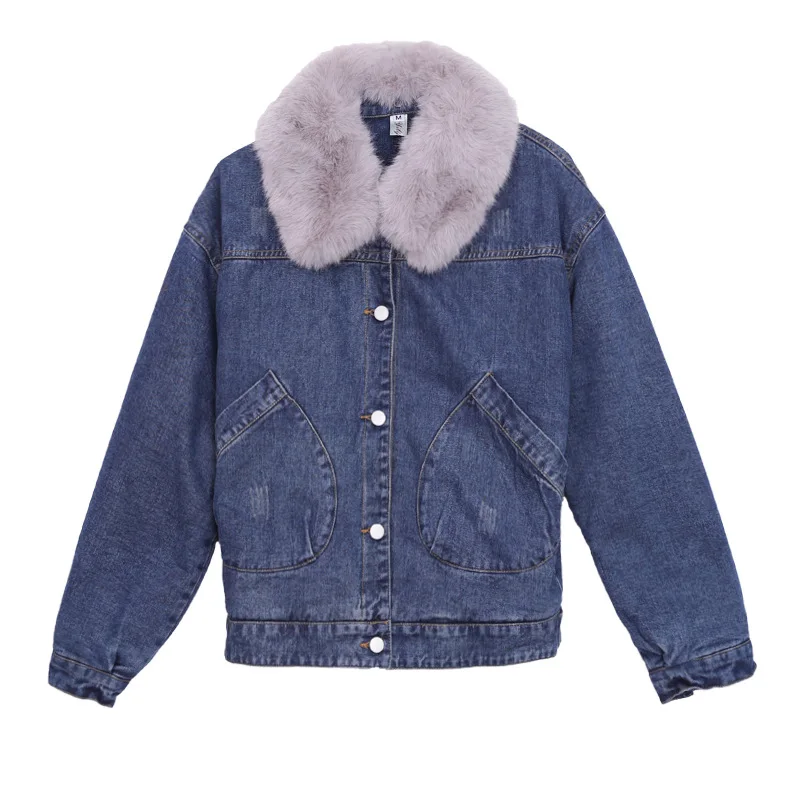 

velvet plus with thick cotton-padded clothes woman little han edition cowboy short cotton-padded jacket lambs wool coat