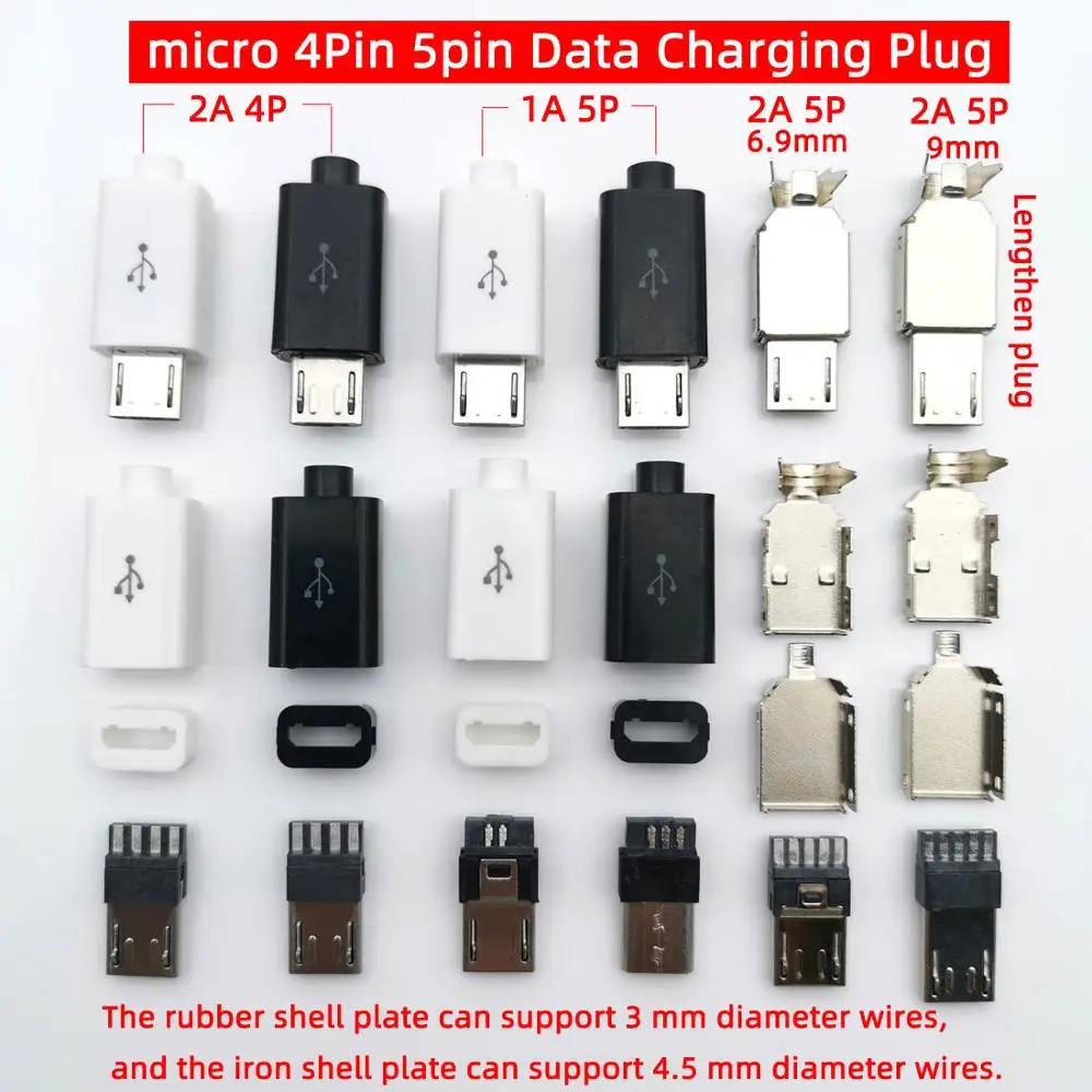 

50PCS/LOT Micro USB 4Pin 5in Male connector plug Black/White welding Data OTG line interface DIY data cable accessories